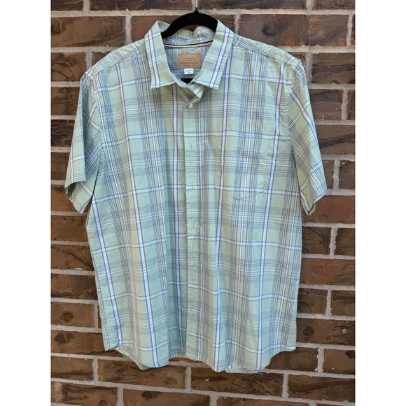 Roebuck & Co. Other - Roebuck & Co Mens XL Short Sleeve Button Down Shirt Sage Grn Plaid Cotton Blend